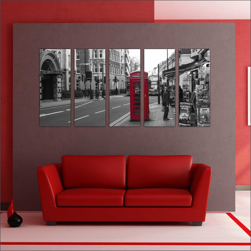 Quadro Decorativo Cidade Londres Cabine Telefônica 5 Peças