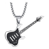 Collar Guitarra Electrica Black Silver Hombre Mujer Titanio