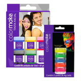 Kit Tinta Facial Color Make 06 Cores + Pincel + 5 Neon 