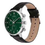 Reloj Tommy Hilfiger Para Hombre De Cuero 1791985 Color De La Malla Negro Color Del Bisel Plateado Color Del Fondo Verde