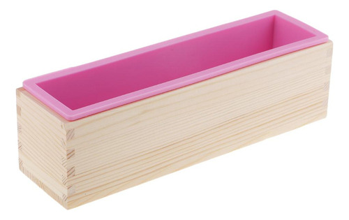 Molde Rectangular De Silicona Con Caja De Madera Rosado .