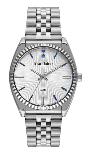 Relogio Mondaine Feminino Prata Grande Azul Aço 32580l0mvne2