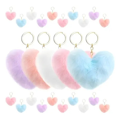 25 Llaveros Corazon Pompones De Moda Peluche Lotes Mayoreo