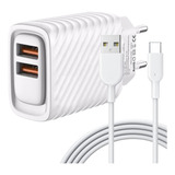 Fonte Carregador Rápido 2 Usb 3.1a Turbo Inova + Cabo Tipo C Cor Branco