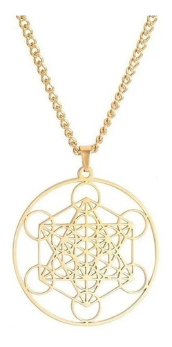 Collar Cubo Metatron Plateado Acero Inoxidable Hombre Mujer