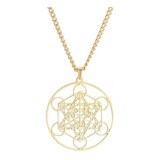 Collar Cubo Metatron Plateado Acero Inoxidable Hombre Mujer