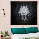 Manta Elefante Flor De Loto Negro Mandala Yoga Decoración 