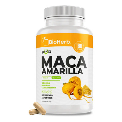 BioHerb | Maca Amarilla Peruana Orgánica 100% Pura con 180 Cápsulas de 500 mg, Potente Superfood Natural con Alta Concentración y Absorción – Calidad Premium y Vegana | Meses sin interés
