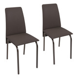 Conjunto De 2 Cadeiras Ciplafe Barcelona Tubo Bronze Cor Do Assento Marrom Desenho Do Tecido Linho Marrom