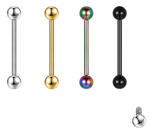 Piercing Transversal Mamilo Língua Barbell Reto Titânio Pvd