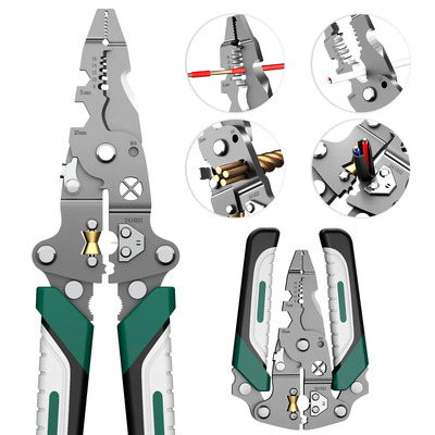 18 en 1 Pinza Pela Cables Plegable Electricista Multifuncional,Para Pelar Alambre, Alambre de Doble Hebra, para Enrollar Alambre de Corte, Alambre de Presión, Compacto,Profesional De Pelado De Cables | Meses sin interés