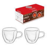 Conj 2 Xícaras Coração Café Parede Dupla Borossilicato 80 Ml