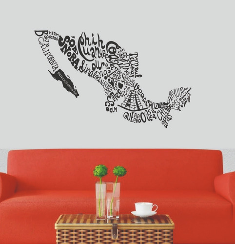 Vinilo Decorativo Mapa De México Estados De México Sticker 
