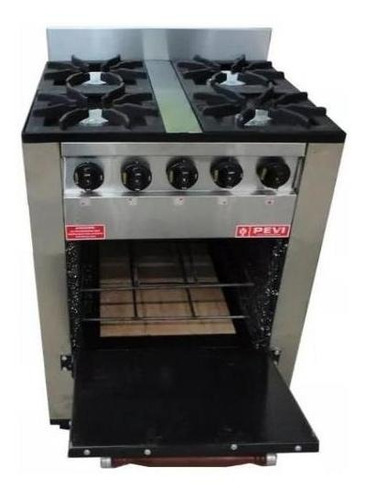 Cocina Industrial Pevi 4 Hornallas 60cm Acero Inox Horno