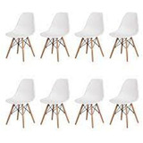 Conjunto 8 Cadeiras Charles Eames Eiffel Wood Base Madeira -