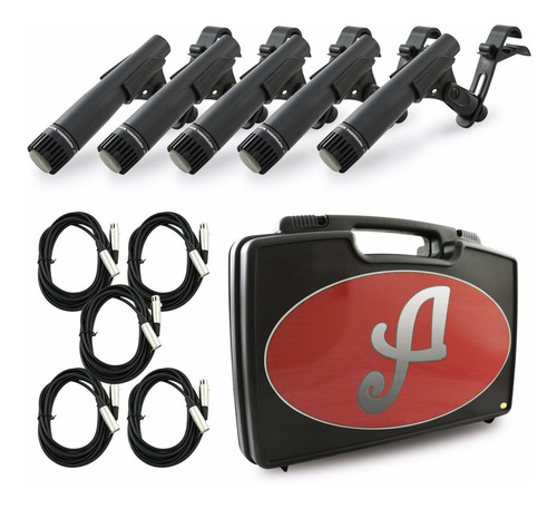 Kit Arcano P/ Bateria 5 Mics Renius-7d-kit Cabos Clamps Sj