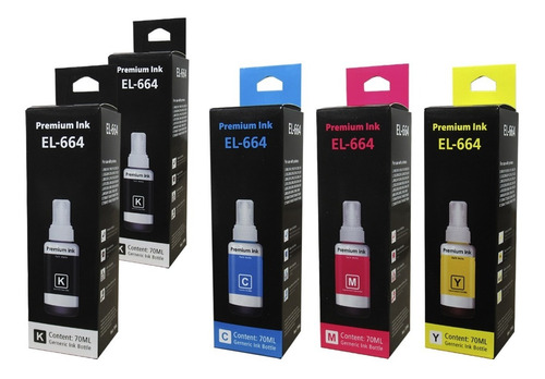 Tintas Refill Ink T664 Para Epson 70 Ml + Negra Extra 