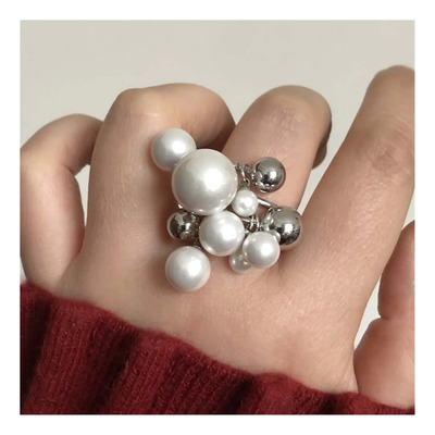 Anillos De Perlas De Metal Con Pendientes Para Mujeres