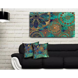 Quadro Decorativo  Mandala Turquesa + 2 Capas De Almofadas