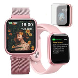 Relógio Smartwatch T80s Rose Feminino 2 Pulseiras Com Nfe 