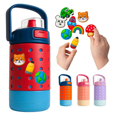 Termo Termico Para Niños Charms Acero Inoxidable 12oz Pines Rojo - Azul