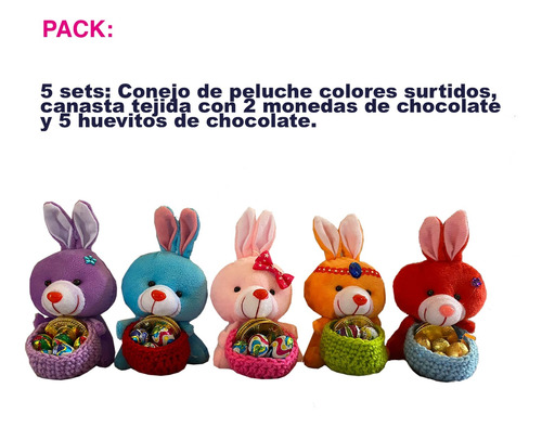 5 Conejos Pascua Con Canasta Y Huevos De Chocolate Variedade