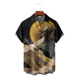 Ct Camisa Hawaiana Unisex Japón Ukiyoe Crane For Verano