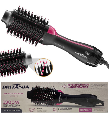 Escova Secadora Britânia Bec02 Soft 4 Em 1 1300w Bivolt + Nf