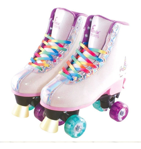 Patins Ajustável 4 Rodas Com Luzes Branco Fenix