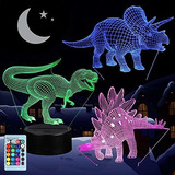 Luz De Noche De Dinosaurio 3d,  Lámpara De Ilusión 3d De 3 P
