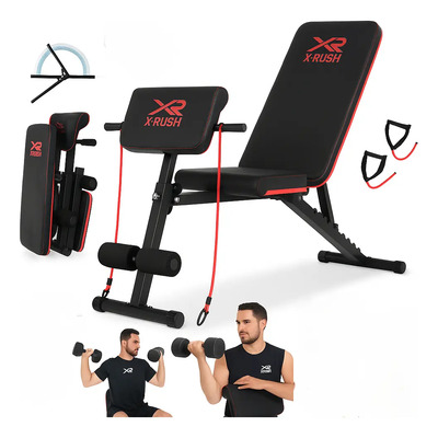 Banco Para Ejercicio Gym Multifuncional Plegable Ligas X-RUSH Mod XR-BPABAJEQ | Meses sin interés