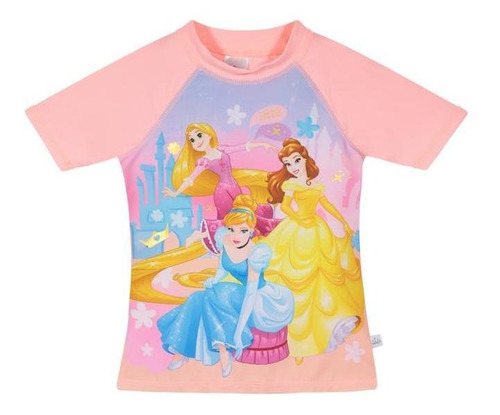 Polera Niña Manga Corta Uv 50+ Disney Princesas Coral