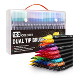 100 Plumones Dual Tip Brush Pens Doble Punta Colores Vivos