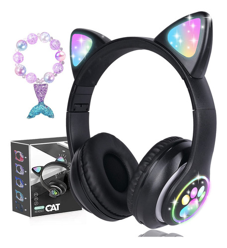 Audifonos Orejas De Gato Bluetooths 5.1 Led Negro