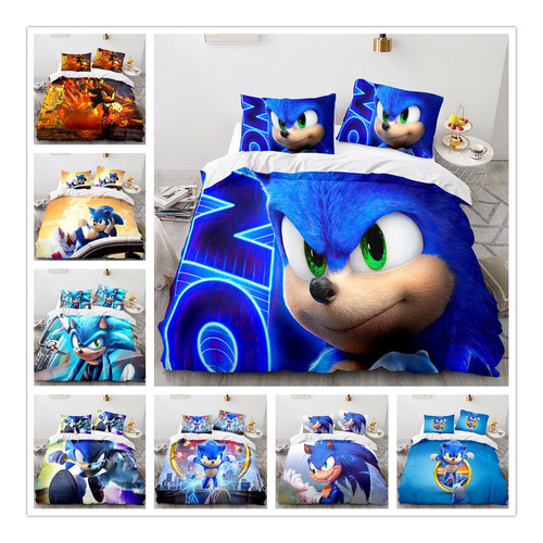 Juego De Funda Nórdica De 3 Piezas Juego De Cama Sonic Carto