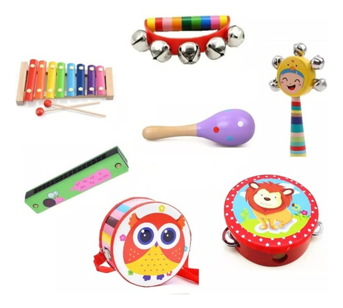 Juguetes Didacticos Musicales Para Niños Madera Pack X7