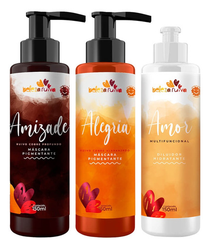 Kit Beleza Ruiva Tonalizante Alegria, Amizade, Diluidor Amor