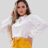 Camisa Feminina Manga Longa Em Viscose Premium Elegante