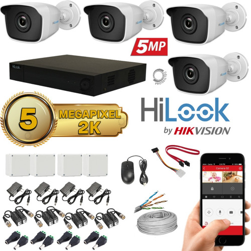 Kit Camaras De Seguridad Hilook 2k 5mpx+dvr 4ch+4cam