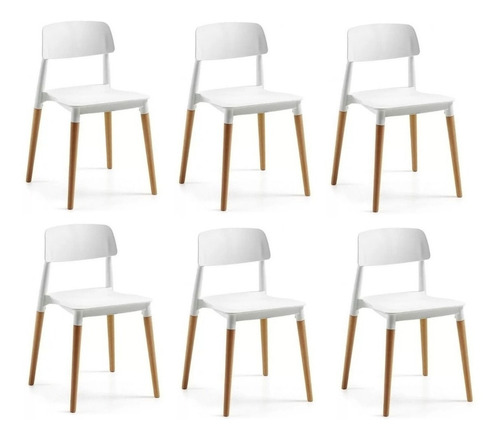 Pack 6 Sillas Nordicas Milan Madera Diseño Moderno Novara Color De La Estructura De La Silla Blanca