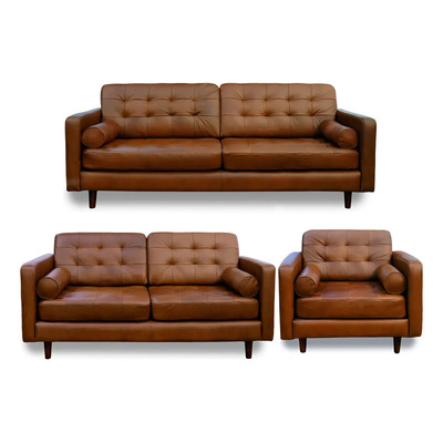 Sala 100% De Piel - Noruega Sofa, Love Y Sillon- Confortopie Color Caramelo | Meses sin interés