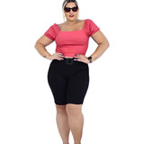 Bermuda Plus Size Bengalinesocial Com Cinto  Cintura Alta