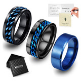 3pzs Azul Anillo Hombre Titanio Acero Inoxidable Minimalista