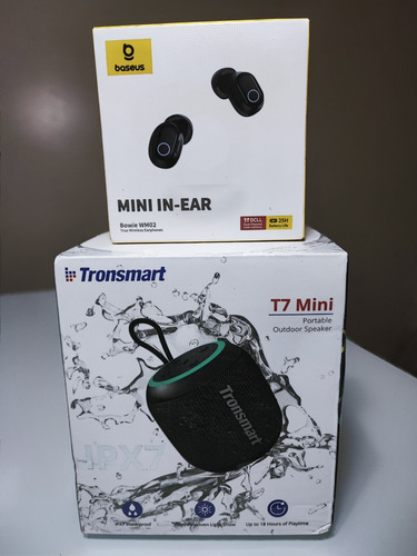 Caixa De Som Tronsmart T7 Mini + Fone Bluetooth Baseus Wm02 