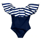 Maiô Body Infantil Azul Listra Marinheiro Ciganinha Uv50