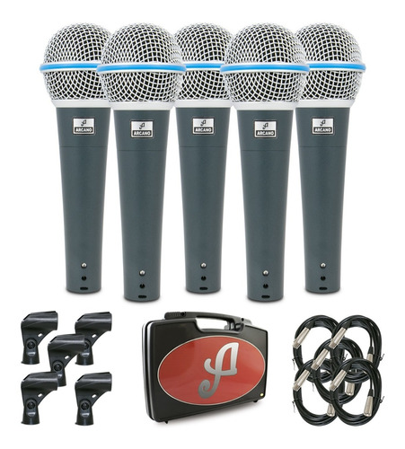 Kit Com 5 Microfones Dinâmicos Arcano Rhodon-8 Kit Xlr-xlr 