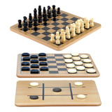  Jogos Regal - Tabuleiro De Madeira Reversível Para Xadrez, 