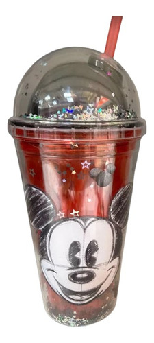 Vaso Con Popote Disney Mickey Mouse Color Rojo