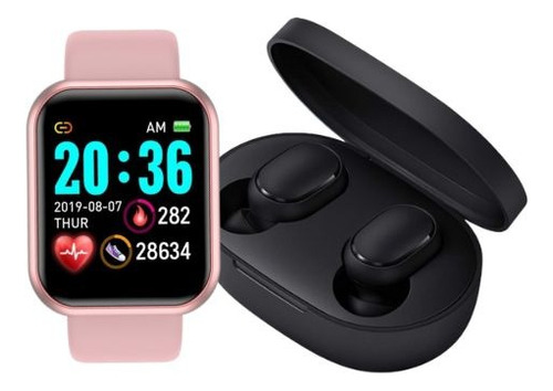 Reloj Smartwatch D20 Rosa + Auriculares Inalámbricos Xiaomi