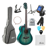 Soldin Guitarra Acústica De 40 Pulgadas De Alta Calidad, K. Color Azul Nilo
